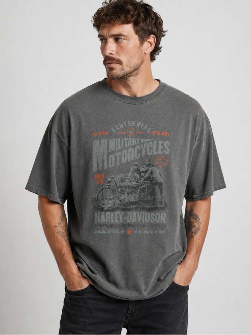 Harley Davidson T Shirt Mens Sz XL Centennial Military Motorcycle Green